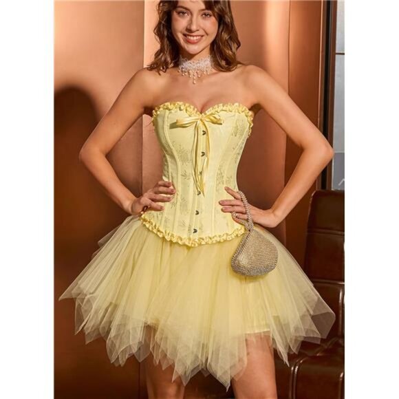 Bustier Shapewear Lingerie, Lace Waist Push Up Yellow - Picture 6 of 6